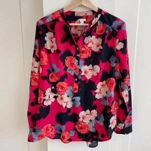 J.Crew Factory PRINTED HENLEY BLOUSE